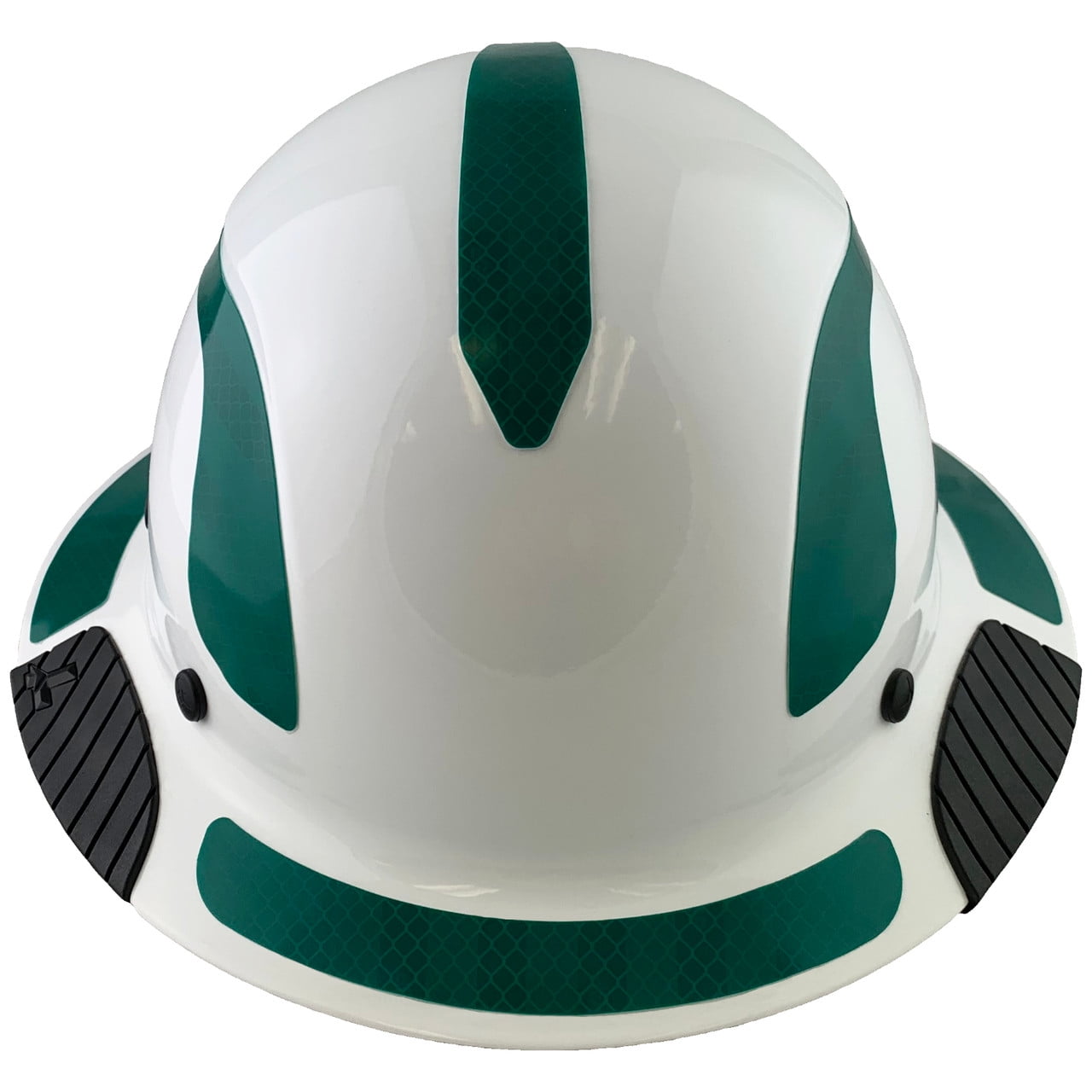 Actual Carbon Fiber Hard Hat - Full Brim White with Reflective Green Decal Kit Applied