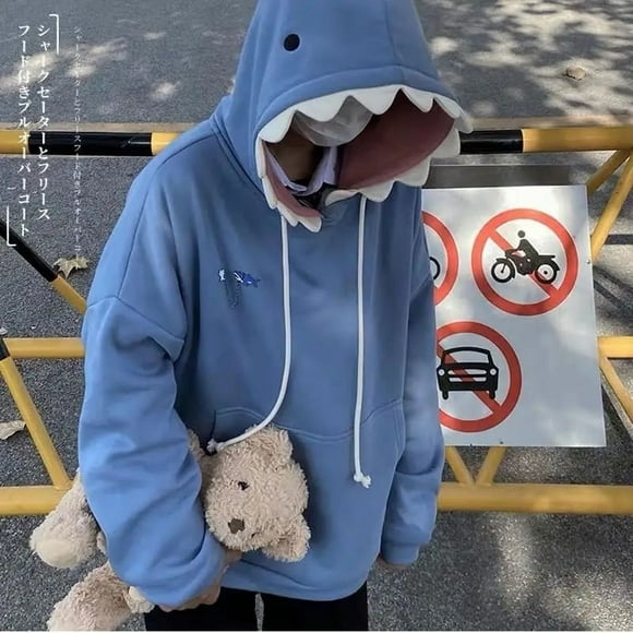 Autumn Winter Shark Splicing Hoodie for Men and Women Kawaii Sweatshirt Fashion