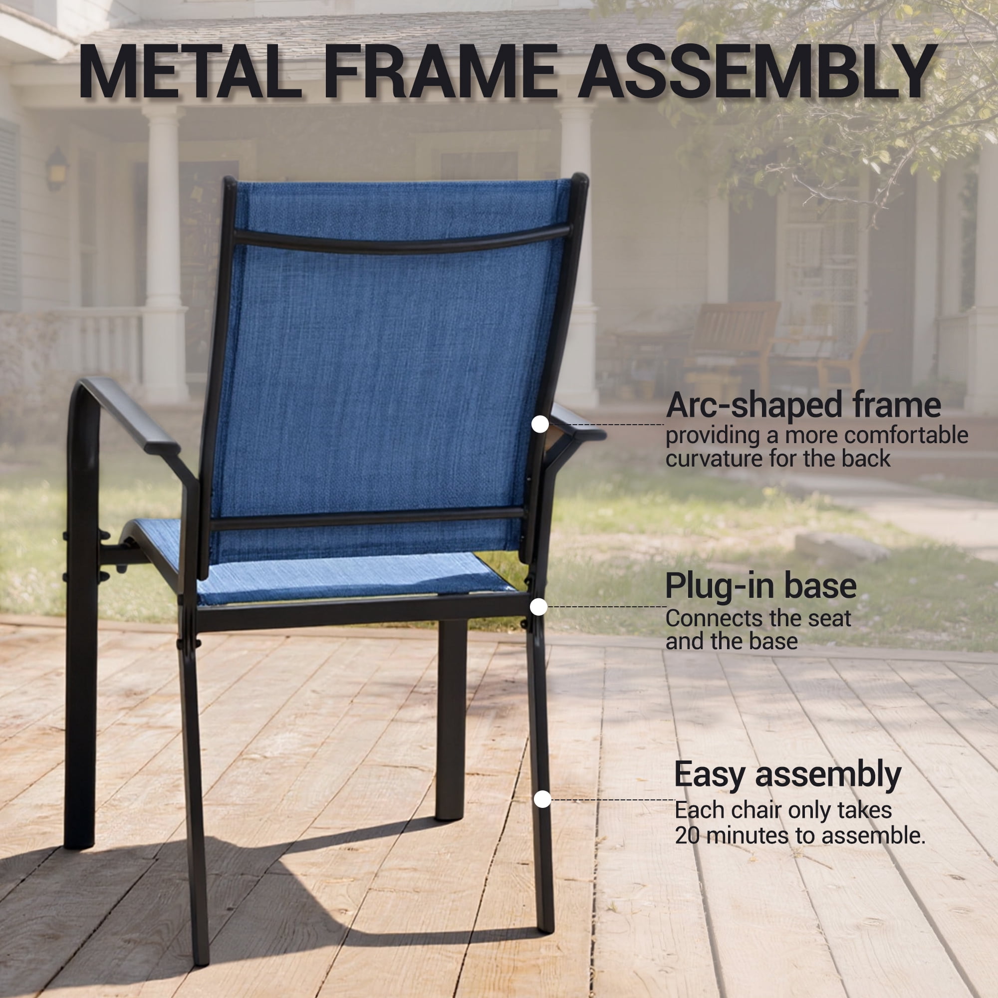 DELMANGO Patio Chairs Set of 4, Outdoor Dining Chairs High Back, All-Weather Padded Textilene DiningChair for Lawn Porch Garden, Blue
