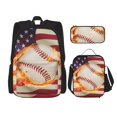 thumbnail image 1 of Bingfone Baseball Ball With Flag for Backpack Lunch Bag Pencil Case Set, Large Capacity School Backpack Combination Three-piece Set, Unisex, 1 of 6