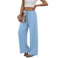 thumbnail image 3 of ClodeEU Women's Elastic Waist Wide Leg Pants,Casual Loose Fit Lounge Trousers with Pockets Light Blue,Women's Plus L, 3 of 6