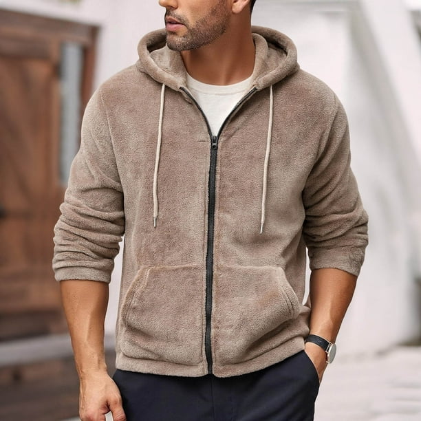 pstuiky Camisas de manga larga de invierno para hombre, Chaqueta tipo cárdigan de polar con cremallera y capucha de manga larga para hombre Tops de talla grande para hombre s