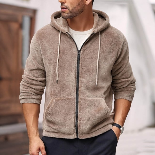 pstuiky Camisas de manga larga de invierno para hombre, Chaqueta tipo cárdigan de polar con cremallera y capucha de manga larga para hombre Tops de talla grande para hombre s