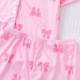 thumbnail image 3 of CUZIBR Baby Girl Winter Outfits Stylish Button Down Short Sleeve Lapel Collar Top Blouse Shorts Soft Cartoon Bow Floral Print Fashionable Leopard Home Dailywear Girls' Clothing Sets,Red,8 Years, 3 of 9