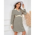 thumbnail image 3 of Maternity Sweater Dress Long Sleeve Collar V Neck Striped Midi Dress with Belt, 3 of 5