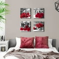 thumbnail image 4 of Red Wall Art Ruby Red Rose Flower Picture Wall Decor for Couple Bedroom Dining Room Black and Red Canvas Prints Floral Love Theme Paintings Modern Artwork Bathroom Home Decoration 16x16\u201d 4 Pieces, 4 of 6