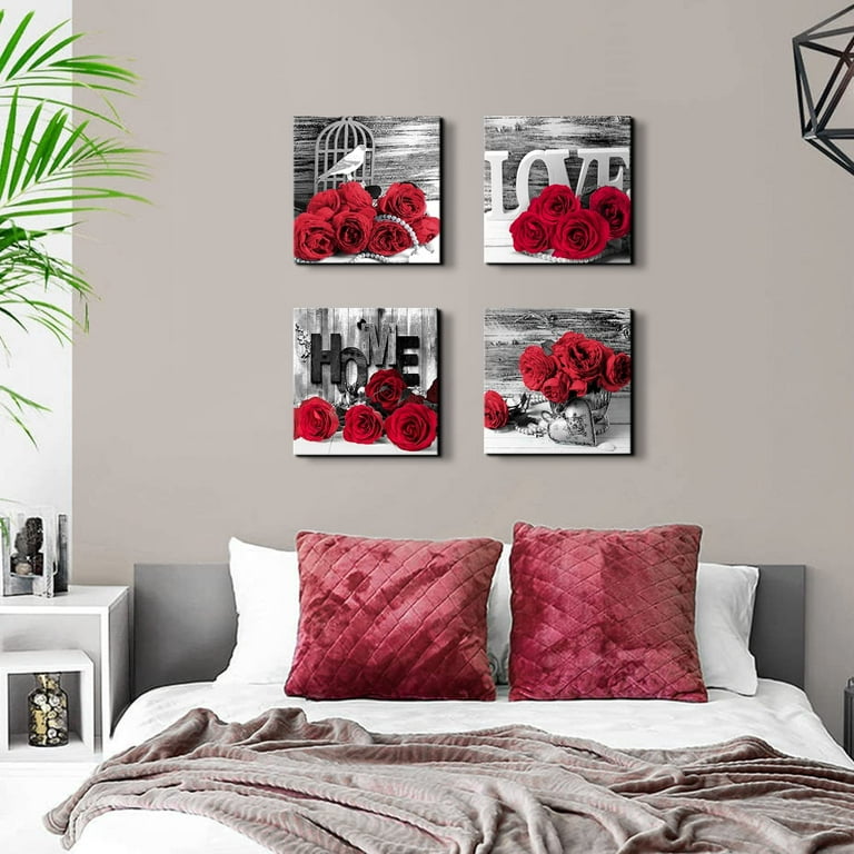 絵画 Ruby-red Flowers Red-Wall-Art-Ruby-Red-Rose-