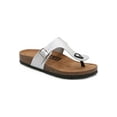 thumbnail image 2 of Women Soft Cork Footbed PU Leather Hook and Loop T Strap Flip Flops (PU Silver / 8 ), 2 of 4