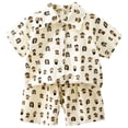 thumbnail image 3 of Faraee Toddler Boy Clothes 2Pcs Summer Beach Outfits Short Sleeve Button Down Shirt Shorts Baby Boys Casual Clothing Set 1-14 Years Beige, 3 of 7