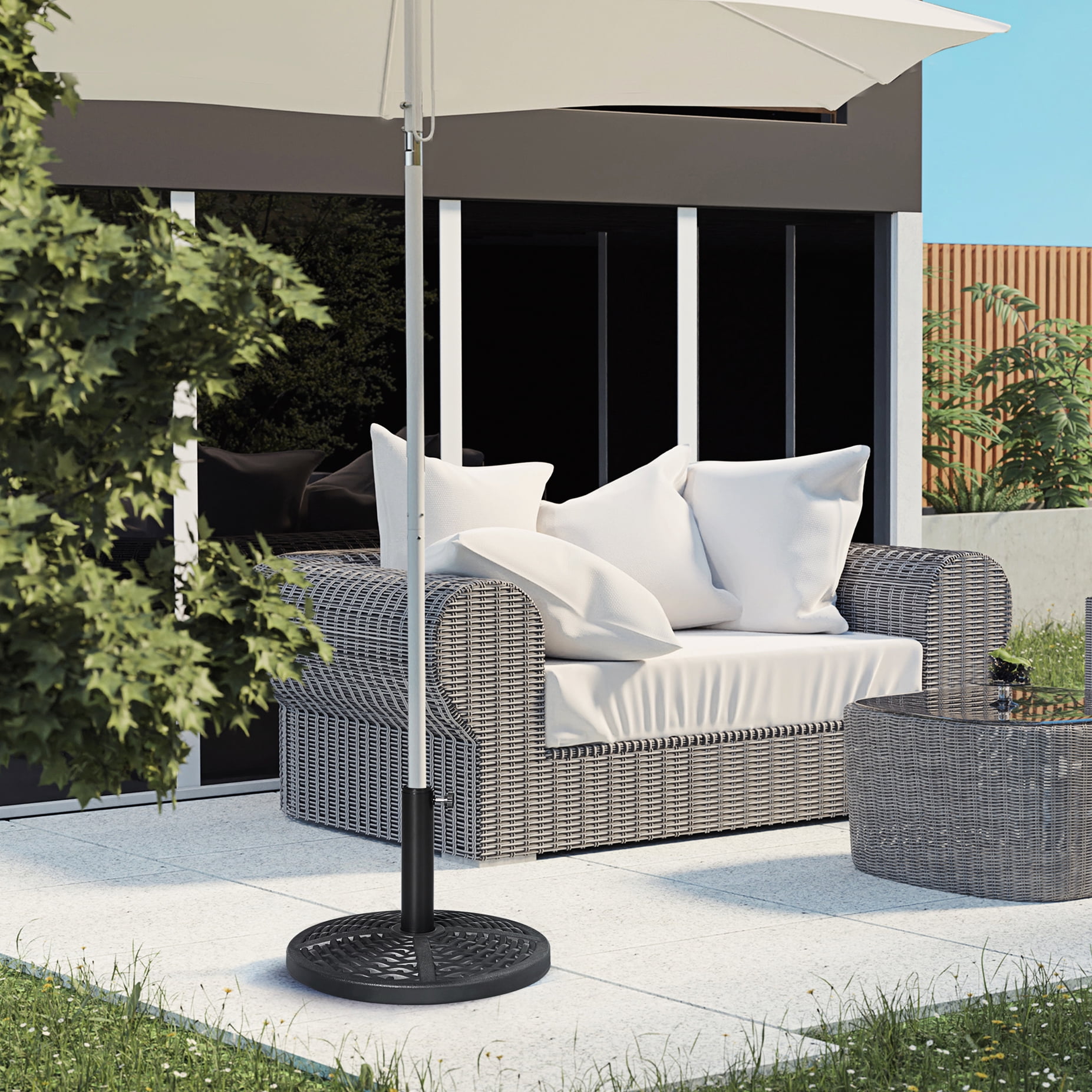 17.64 Lbs. Umbrella Base, Fits Multiple Umbrellas, Black Cement-filled 21 Lbs., With Look