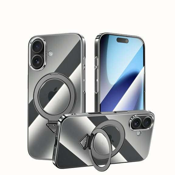 For iPhone 17 Magnetic Phone Case,Built-in Ring Kickstand,Compatible with Mag-Safe,Transparent Back Design,Ultra Slim Shockproof Anti-fall Protection Rugged Thin Fit Phone Case,Black