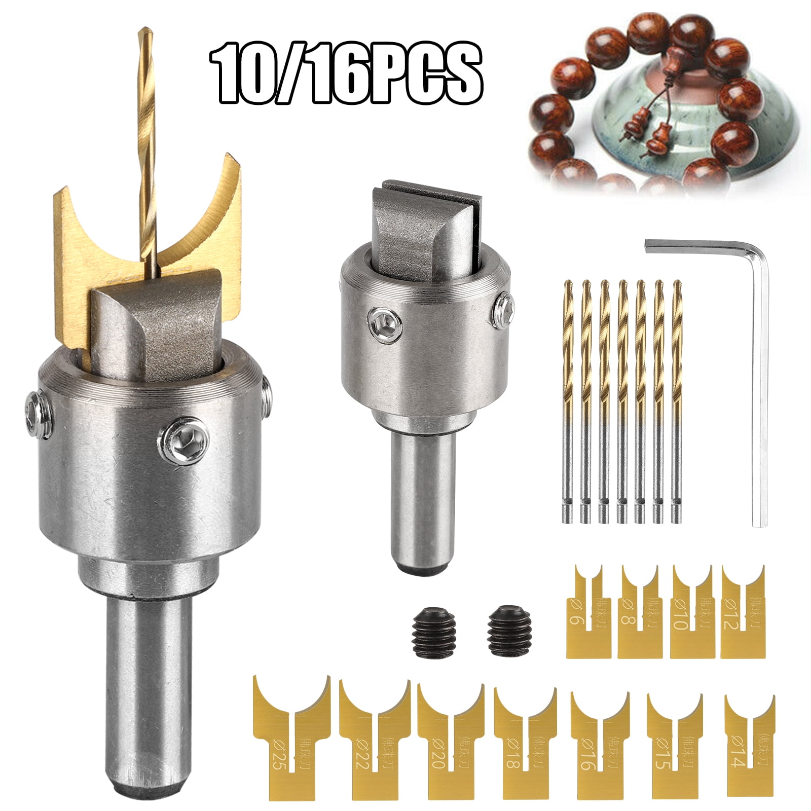 EEEkit 16/10 Pcs Wooden Beads Ball Blade Drill Bits Tool,Solid Carbide