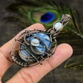 thumbnail image 3 of Natural Owyhee Opal, Moonstone Gemstone Copper Wire Wrap Pendant 2.76", 3 of 5