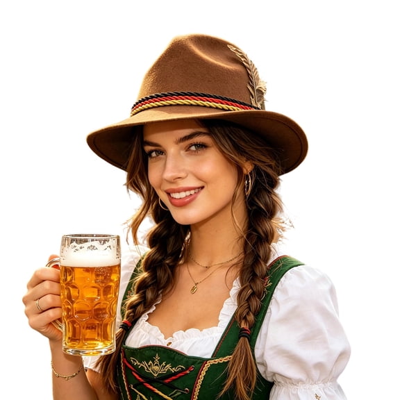 CheerKidz Unisex Green Bavarian Hat Traditional Bavarian Look Fedora with Tricolor Band and (Brown,Free Size).
