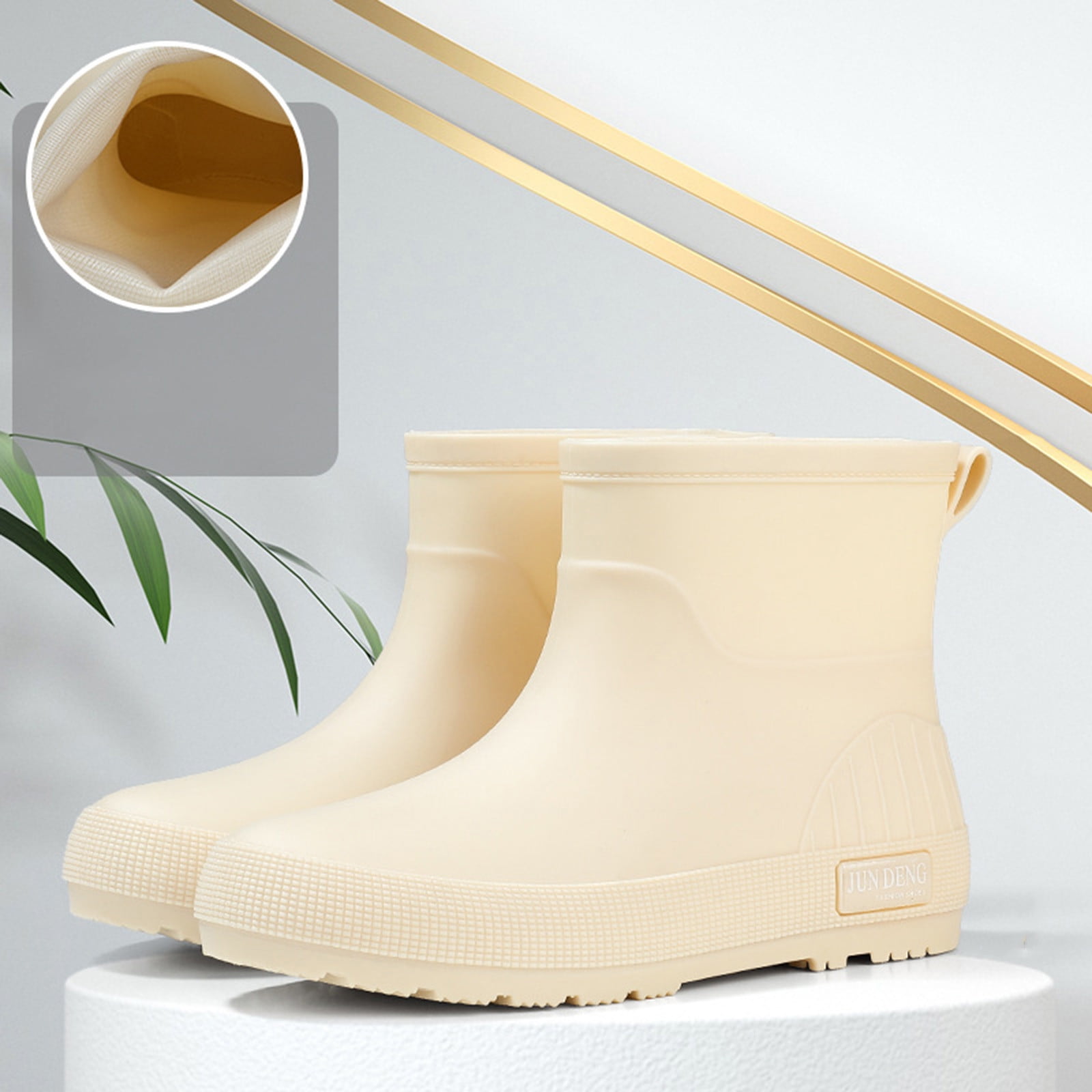Msgweeeg Black Boots for Women Ankle Boots Women's Short-Top Waterproof and Outdoor Fall and Winter Comfortable Height-Increasing Heel Rain Boots