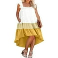 thumbnail image 1 of Women Summer Ruffled Sleeve Dress  Contrast Color/Solid Color Square Neck Irregular Hem Dress for Beach  Date, 1 of 5