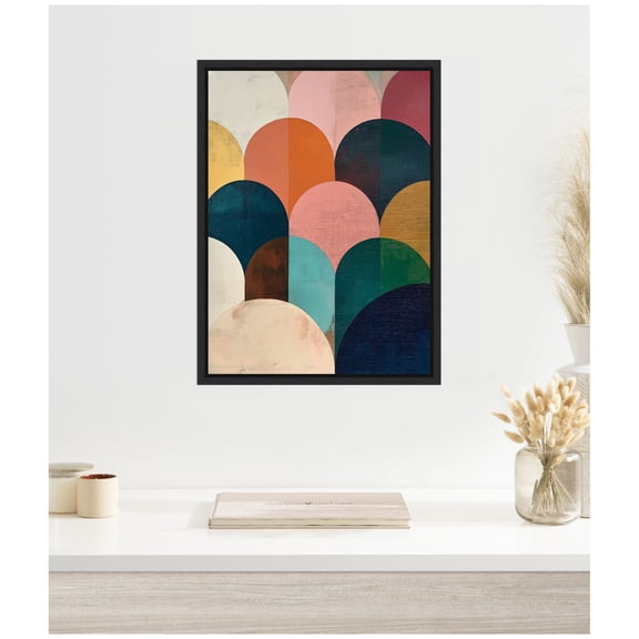 Kate and Laurel Minimalist Geometric Abstract Jewel Tone Framed Canvas Wall Art by The Creative Bunch Studio 18 x 24 Sylvie Black, Modern, Abstract Art for Wall Decor, Living Room, Bedroom