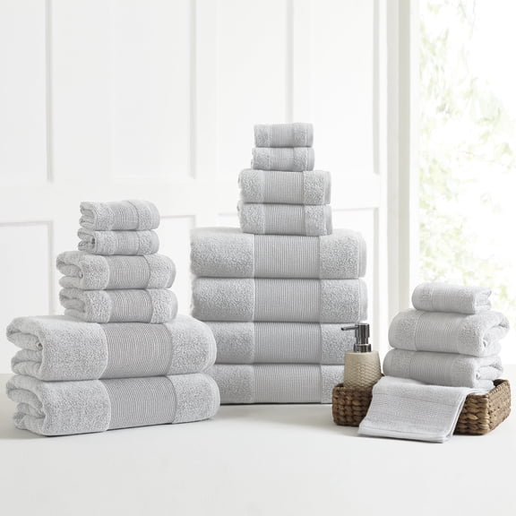 Modern Threads Aircloud 18-Piece Cotton Bath Towel Set, Gray