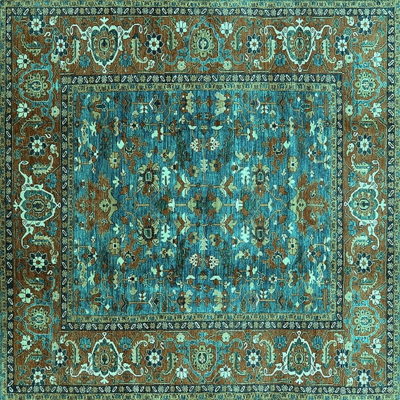 Ahgly Company Indoor Square Oriental Turquoise Blue Industrial Area Rugs, 4' Square