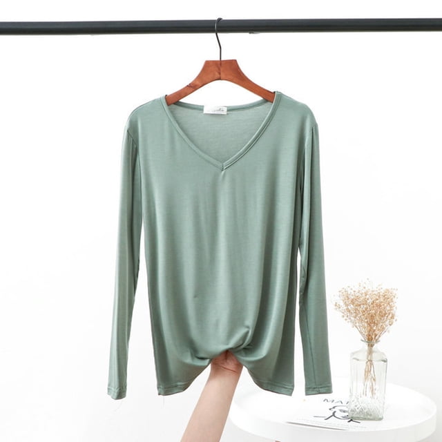 MHFRRA Camiseta de Manga Larga, Holgada, Informal, Básica, Cómoda y Suave, con Cuello Redondo para Uso Diario. Verde Claro