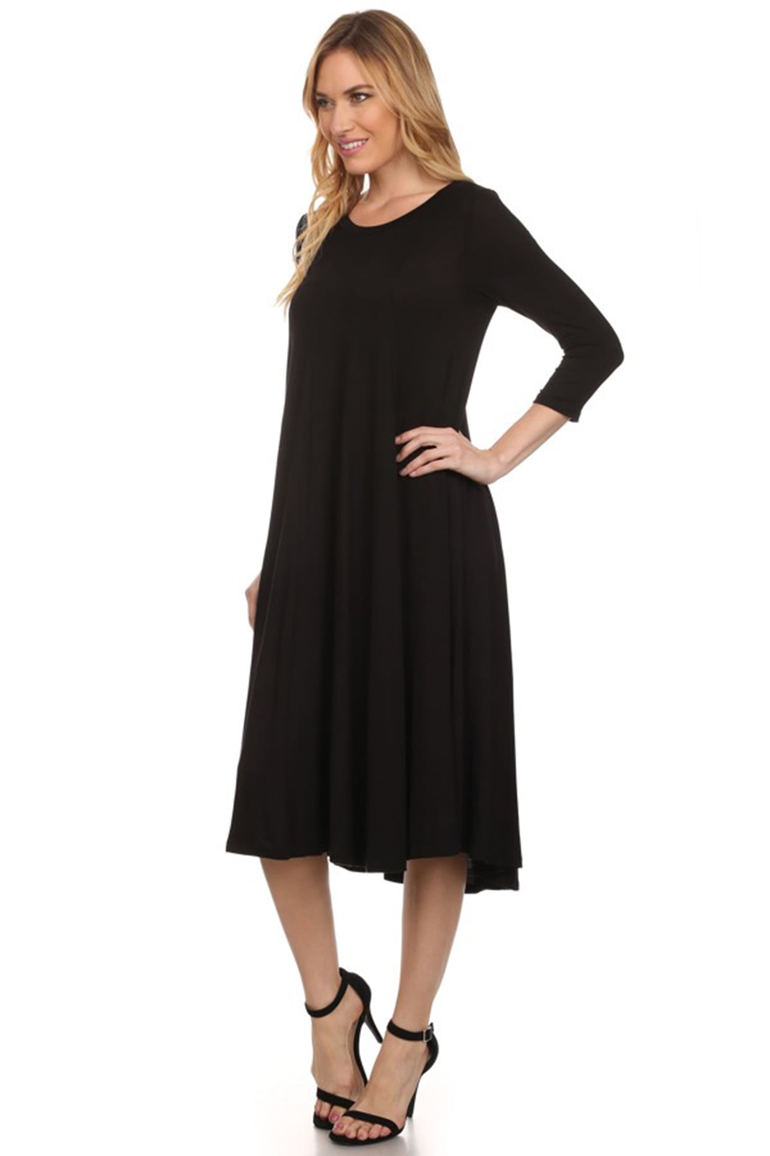 Women's Casual Basic Comfy 3/4 Sleeve Flare A-line Midi long maxi Dress