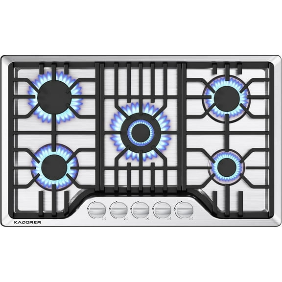 30 inch Gas Cooktop, Bulit-in Gas Stove Top with 5 Burner, NG/LPG Convertible Cooktops, 5 Burner Propane Cooktop with Thermocouple Protection, Stainless Steel
