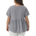 thumbnail image 4 of DARING DIVA Women's Plus Gingham Tops Plaid V Neck Babydoll Top 1X Black, 4 of 6