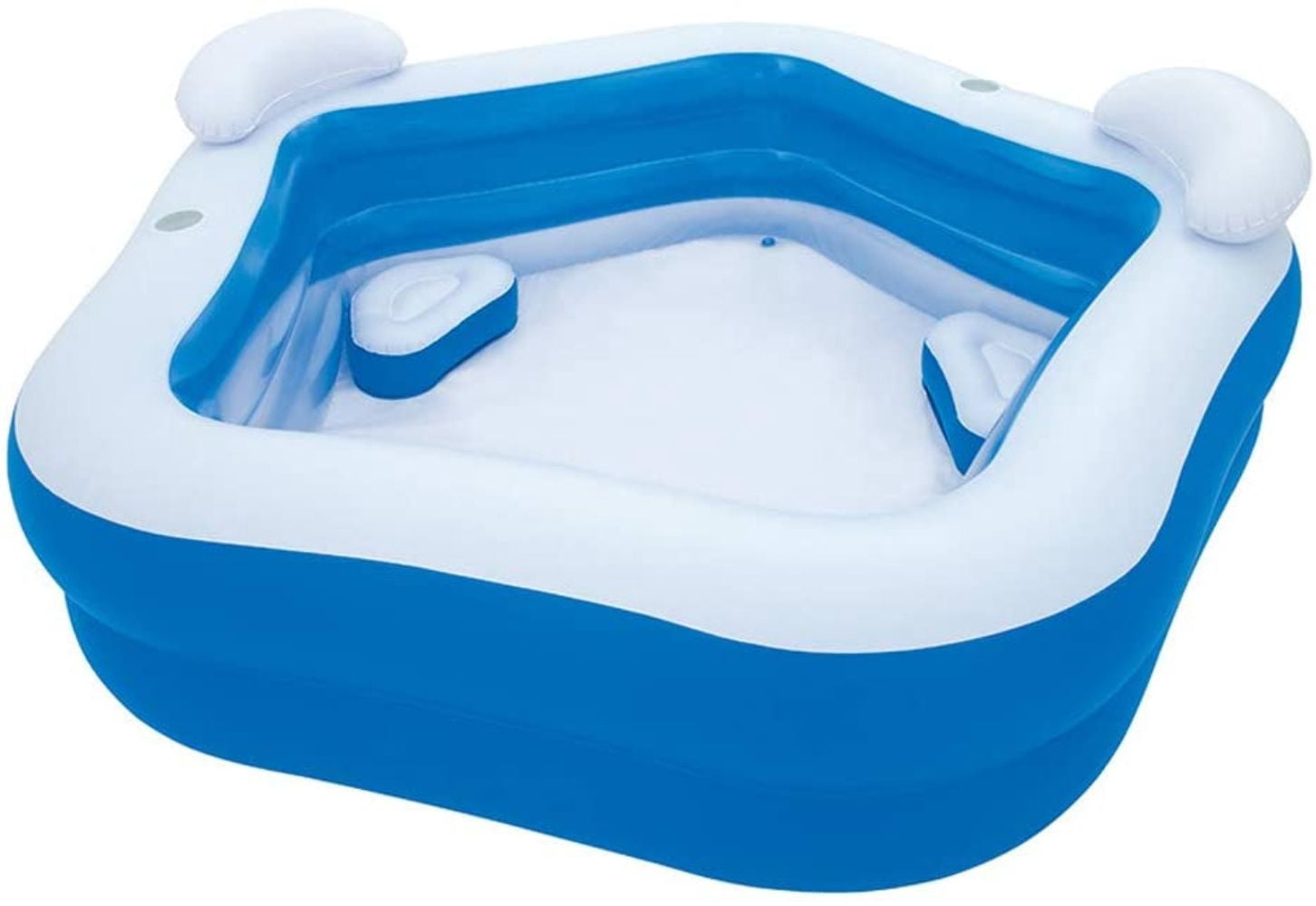 84"×82"×27" 2-Seat Inflatable Rectangle Pool, Family Paddling Pool with Headrest & Cup Holder, Waterproof Wear-Resistant Summer Water Lounge for Outdoor Garden Backyard, Blue