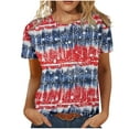 thumbnail image 2 of Hauts d'Entraînement d'Été Grande Taille pour Femmes, T-Shirts d'Été Décontractés à Col Rond à Manches Courtes, Imprimé Drapeau, Coupe Ajustée, Hauts Basiques, Tees, Blouses, T-Shirt à Col en V pour Femmes en Liquidation, 2 of 6