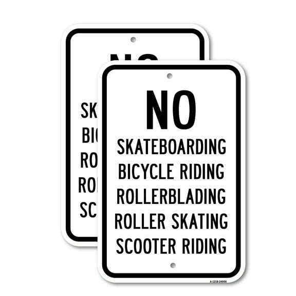 (2 Pack) No Skateboarding Bicycle Riding Rollerblading R | 18" X 24" Heavy-Gauge Aluminum Sign | Rust Free Aluminum, Weather Resistant, Waterproof, Fade Resistant, 2 Pre-drilled Holes