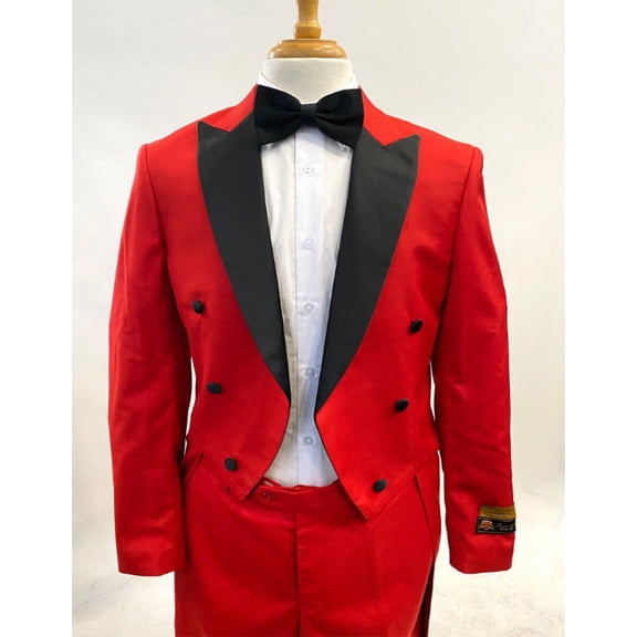 1920s Mens Fashion Tailcoat Tuxedo Morning Suit Tux Color Wool Fabric By Alberto Nardoni Red And Black Color - Red Tuxedo