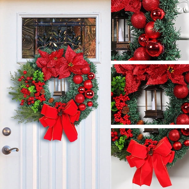Corona De Navidad Para Puerta - 24 Pulgadas, Con Bayas Rojas, Piñas Y Lazo, Decoración Interior Y Exterior
