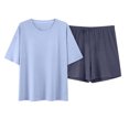 thumbnail image 2 of Busydd Pajamas for Women Set Short Sleevel Round Neck Top Built in Bra and Shorts Two Piece Sets for Women Summer Casual Plain Loungewear Set Comfy Breathable Cotton Sleepwear, 2 of 6