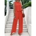 thumbnail image 4 of Women'S 2 Piece Outfits Vest Crew Neck Sleeveless Casual Sets Wide Leg Pants Suits Orange Color L, 4 of 6