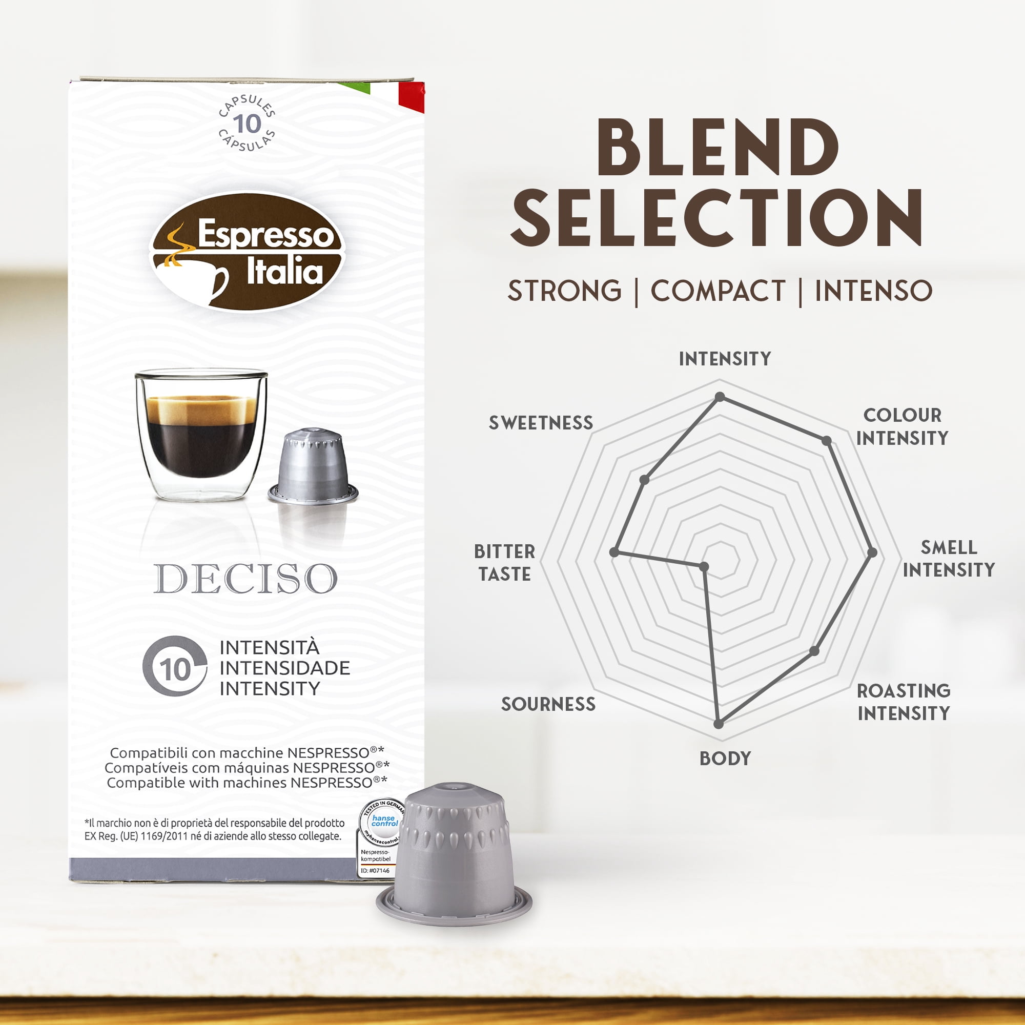 Espresso Italia Pods, Deciso Coffee Capsule, 100 Espresso Pods  Intensity 10