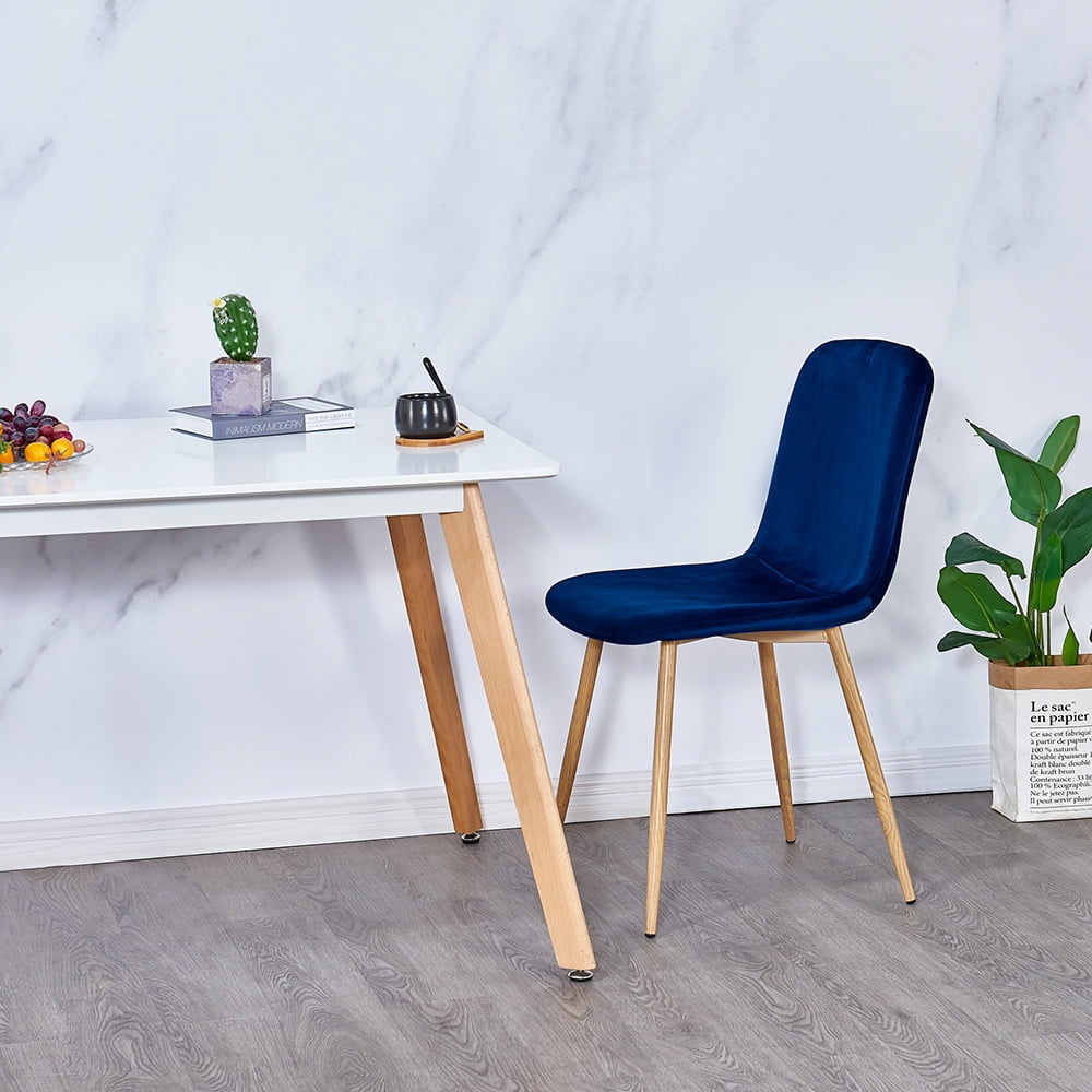 Kepooman Eames Style Dining Chairs Set of 4, Modern Velvet Side Chairs with Metal Legs and Padded Seat&Back at Home, Stools for Bedroom/Kitchen/Living Room/Cafe, Blue Kepooman Eames Style Dining Chairs Set of 4, Modern Velvet Side Chairs with Metal Legs and Padded Seat&Back at Home, Stools for Bedroom/Kitchen/Living Room/Cafe, Blue