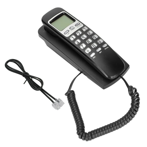 Teléfono de pared con cable KXT777CID, calendario, pantalla LCD, función de remarcación, teléfono fijo con cable para hotel, hogar y oficina (negro)