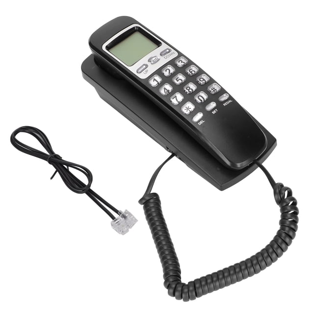 Teléfono de pared con cable KXT777CID, calendario, pantalla LCD, función de remarcación, teléfono fijo con cable para hotel, hogar y oficina (negro)