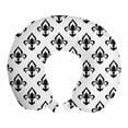 thumbnail image 1 of Fleur De Lis Travel Pillow Neck Rest, Abstract Flower Pattern European Western Civilization Inspirations Baroque, Memory Foam Traveling Accessory Airplane and Car, 12", Black White, by Ambesonne, 1 of 3