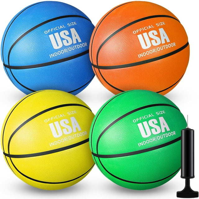 Juego de baloncesto de goma Libima, tamaño 5, para interiores y exteriores, 4 unidades