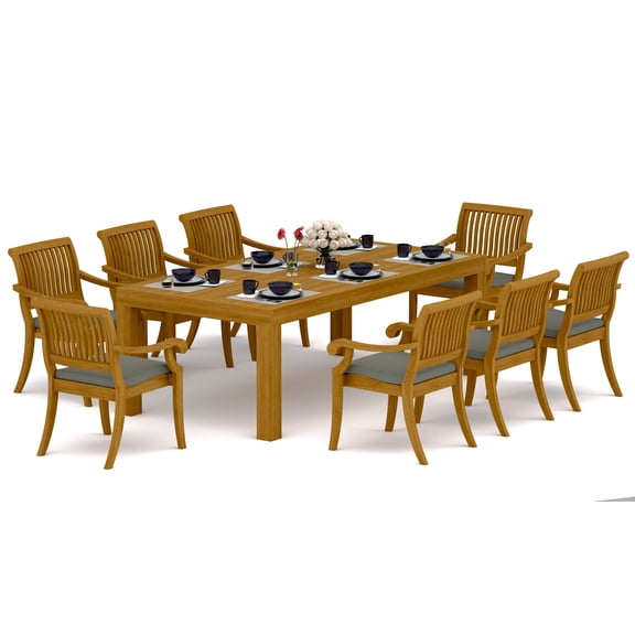 Grade-A Teak Dining Set: 8 Seater 9 Pc: And 8 Arbor Arm Chairs Outdoor Patio WholesaleTeak #51AB1908