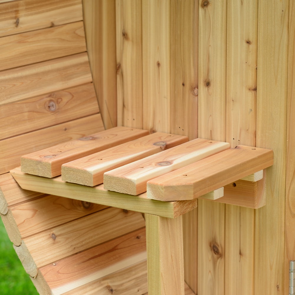 Vienna 2-Person Canopy Barrel Sauna in Rustic Cedar