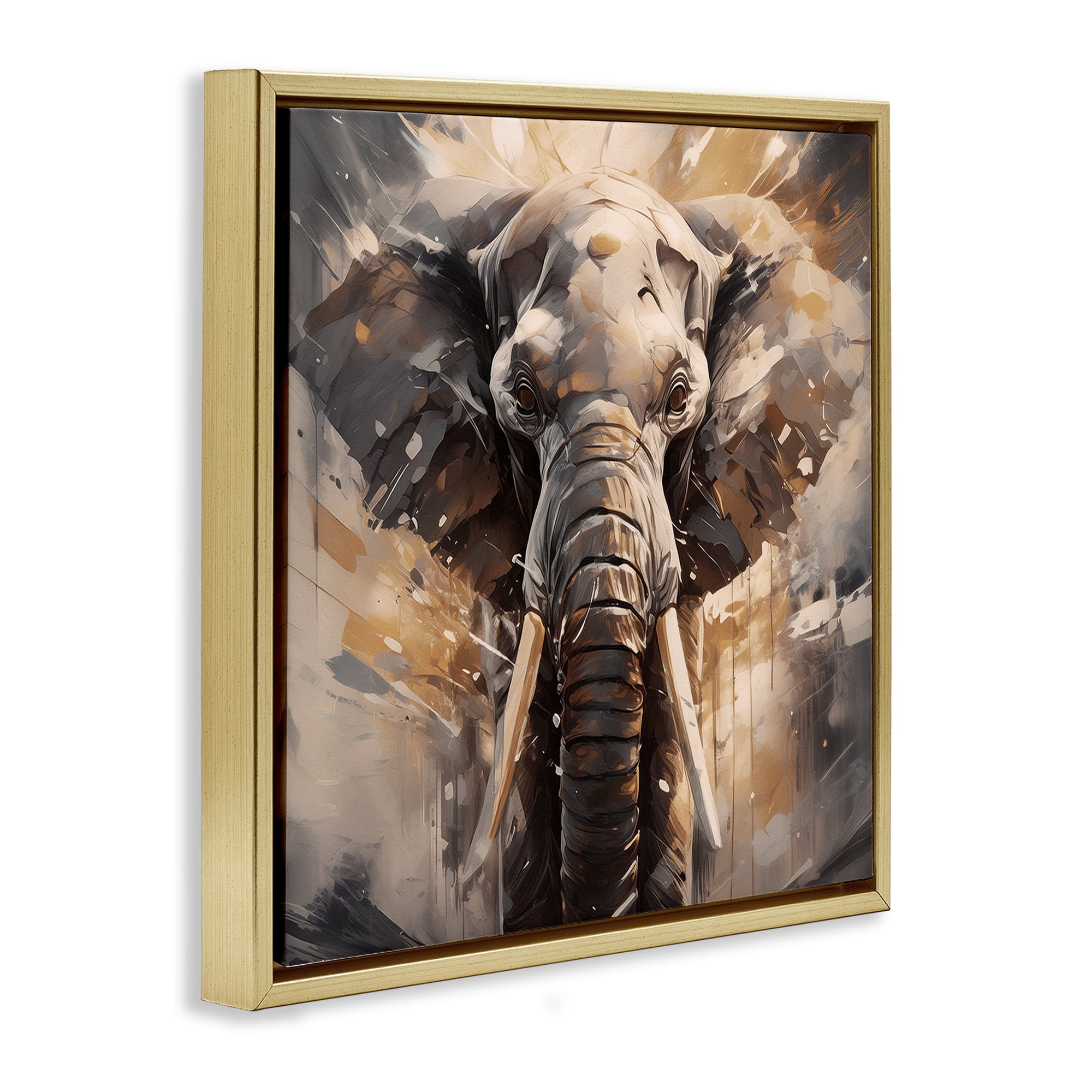 Stupell Industries Modern Splatter Elephant Animals Painting Gold Floater Framed Canvas Art Print Wall Art, 25 x 25
