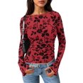 thumbnail image 1 of Blusa PRETTYGARDEN para Mujer Manga Larga Floral en Malla Roja, 1 of 8