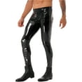 thumbnail image 3 of Doomiva Men's PVC Leather Skinny Pants Stage Club Solid Zipper Crotch Stretch Tight Leggings Black 4XL, 3 of 7