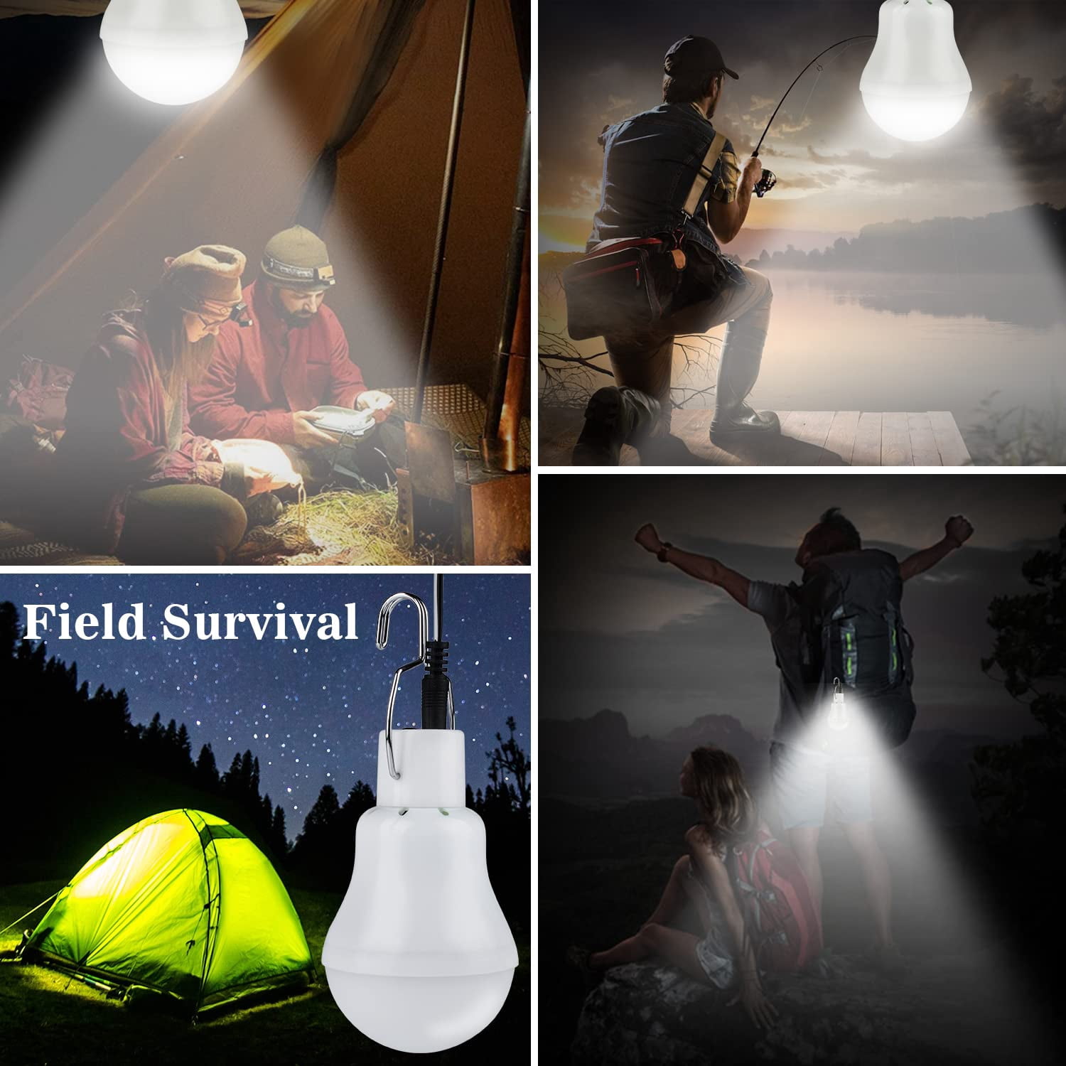 2 PCS Outdoor Lights, Solar LED Light Bulbs for Indoor Home and Chicken Coop, Waterproof Camping Lamps for Tent, Rechargeable Solar Lights for Shed Night, Emergency Power Outage and Outside, White