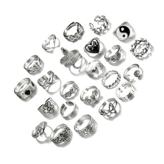 24pcs Gothic Rings Set For Men And Women With Unique Designs Open Rings Jewelry