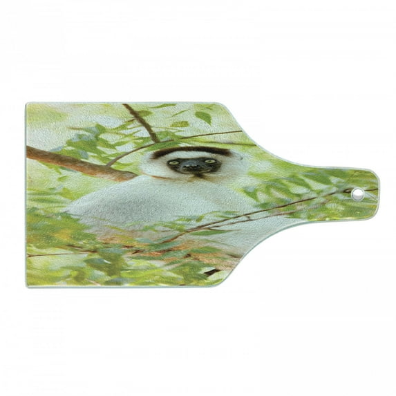 Lemur Cutting Board, Photo of Verreaux's Sifaka Endemic Monkey on Branch in Madagascar, Decorative Tempered Glass Cutting and Serving Board, in 3 Sizes, by Ambesonne