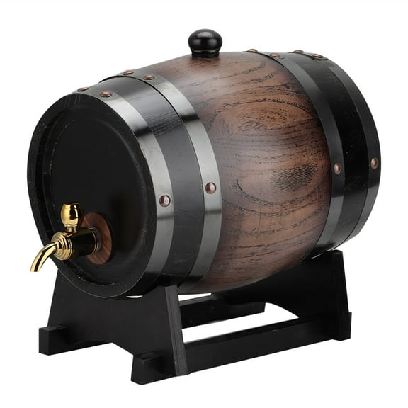 Whiskey Barrel 3L Vintage Black Oak Red Wine Barrel Container Easy Pour Tap Home Bar Decoration, Party Drink Dispenser