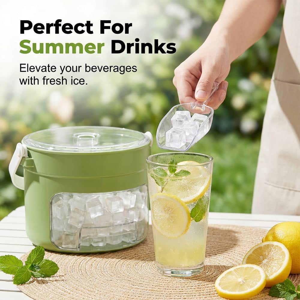 Ice Cube Tray with Lid and Bin, 25/50 Cube Press-Type Ice Maker Tray with Easy Press Lid, BPA-Free Compact Ice Cube Maker with Handle, Portable Ice Bucket for Freezer, Whiskey Cocktail